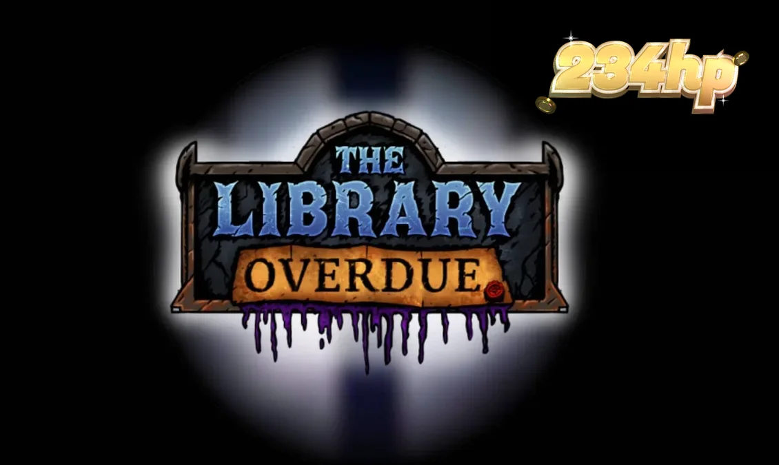 Cena sombria e gótica de The Library Overdue com rolos expandidos.